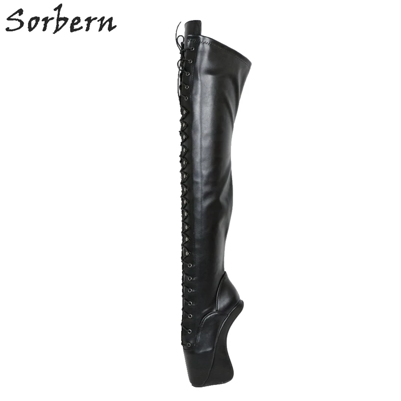 Black thigh high boots no heel Clearance