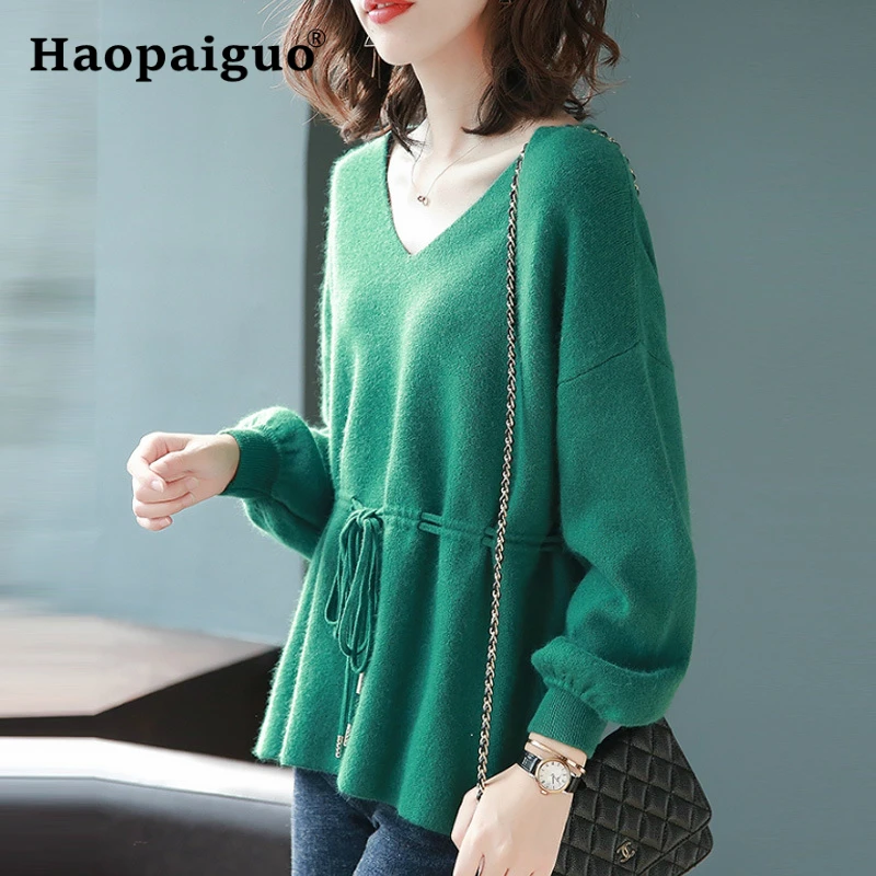 Women's Knitting Sweater 2019 Winter Long Sleeve Cotton Sweaters Female Loose Thicken V Neck Cashmere Sweater Women Pullovers Women's Knitting Sweater 2019 Winter Long Sleeve Cotton Sweaters Female Loose Thicken V Neck Cashmere Sweater Women Pullovers