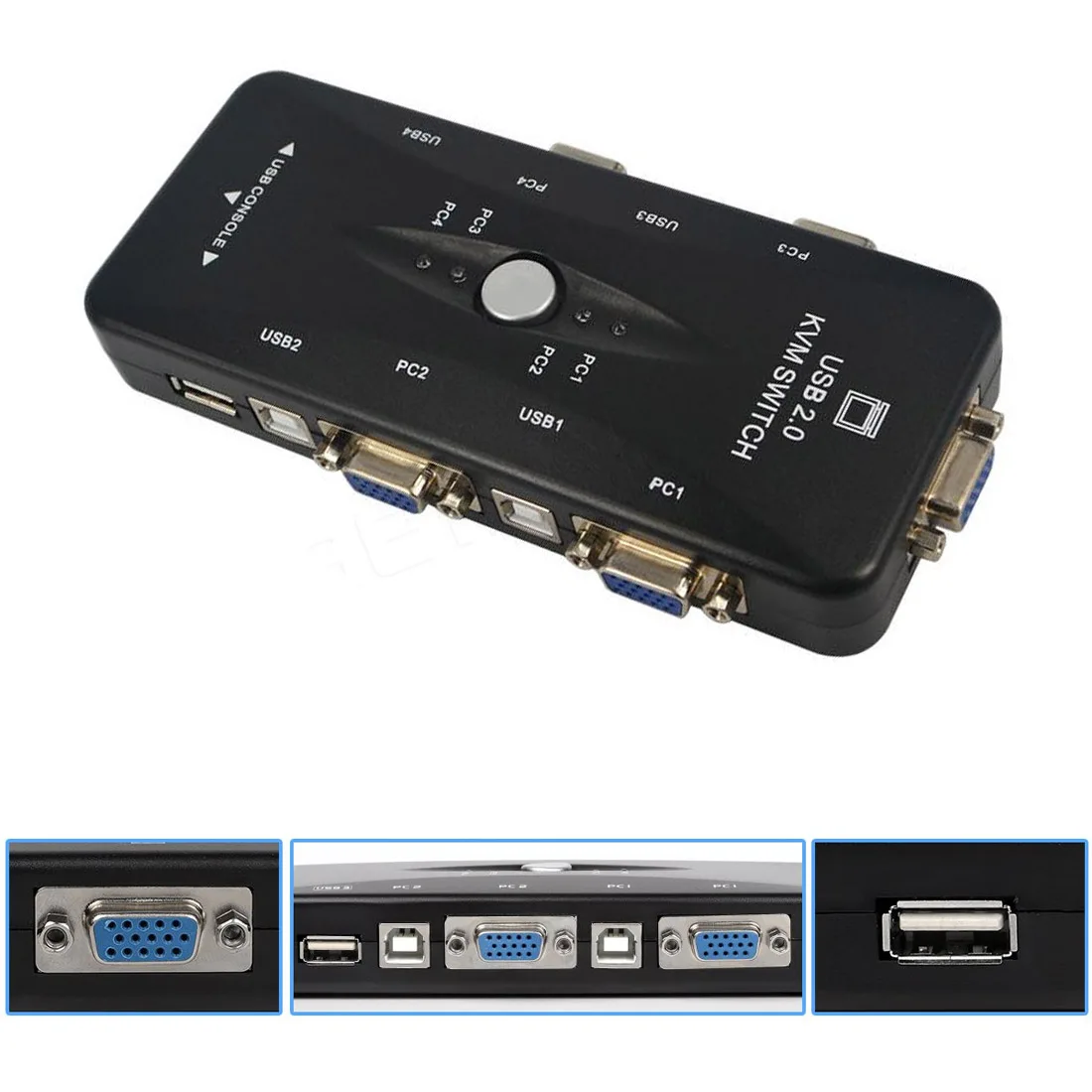 USB2.0 Интерфейс KVM переключатель ручного переключения Мышь и клавиатура 4 Порты и разъёмы