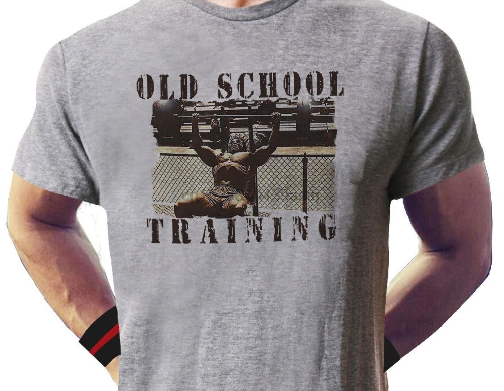 Old School Training 70 Venice Beach Bodybuilding Arnold Pumping Iron Cross Fit 2019 Summer Brand Clothing Cartoon Men T Shirt | Мужская