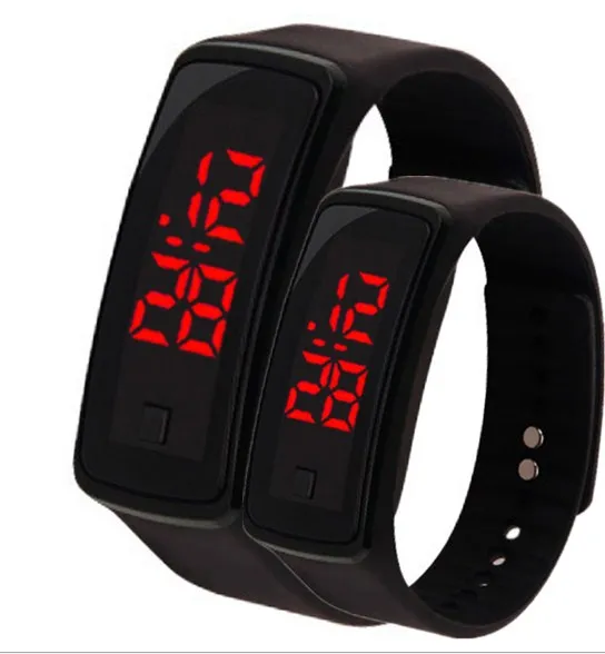 2 шт., мужские и женские повседневные спортивные часы-браслет, белый светодиодный электронный цифровой карамельный цвет, силиконовые наручные часы для детей - Цвет: Черный