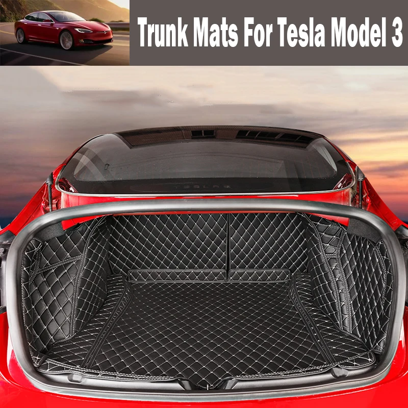 

Cargo Liner Car Full Trunk Mats For Tesla Model 3 2017-2020 Floor Protector tray foot pad Surrounded by all Carpets Embroidery