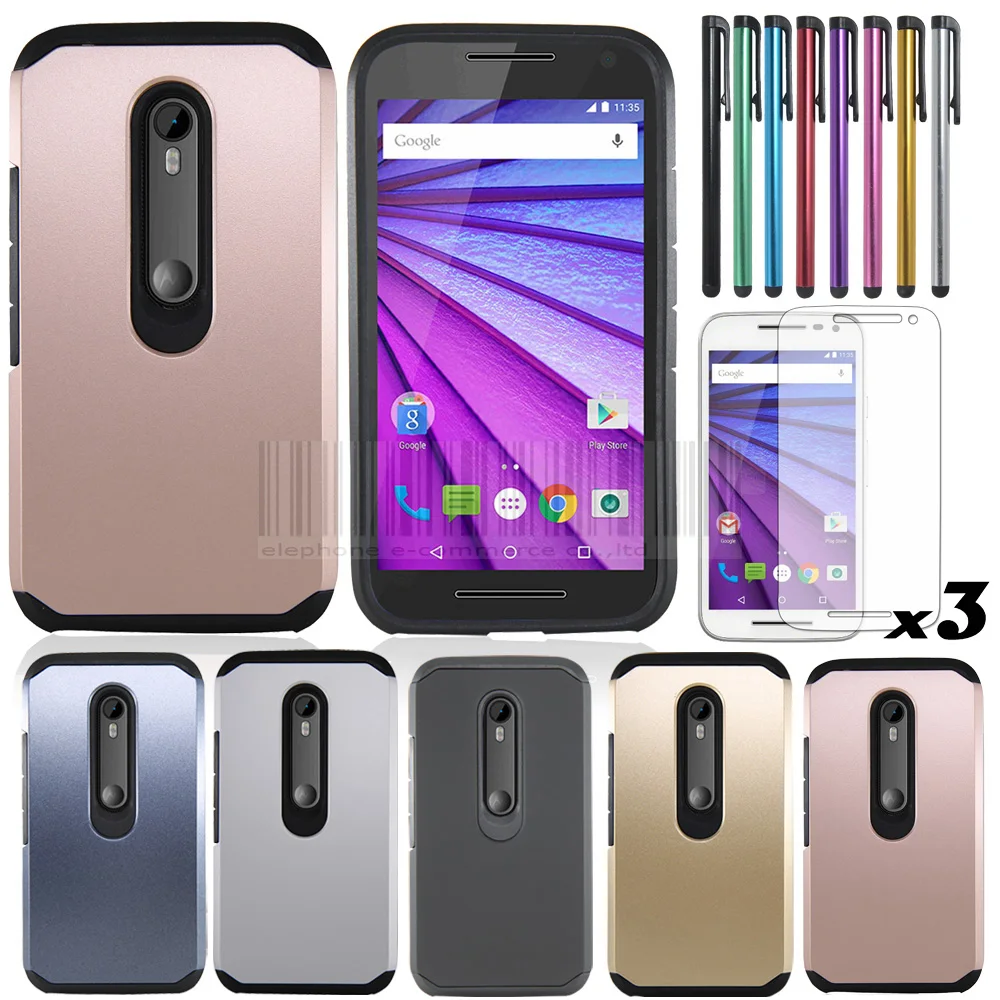 

Dual Layer Slim Hybrid Armor Case Cover With Film+Stylus For Motorola Moto G3 3rd Gen G 2015 XT1541 XT1542 XT1543 XT1544 XT1550