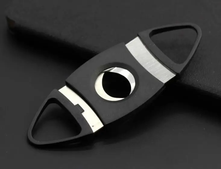 

10pcs/lot New Durable ABS Plastic Stainless Steel Black Pocket Double Blades sharp Cigar Cutter Knife Scissors Shears Guillotine