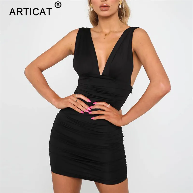 Sexy Bodycon Mini Dress Deep V Neck Strap Backless L0002