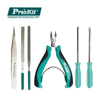 

Pro'skit Model DIY Making Tools Kit Stainless Steel Diagonal Cutting Pliers Screwdriver Anti-Magnetic Tip Tweezers Repair Set