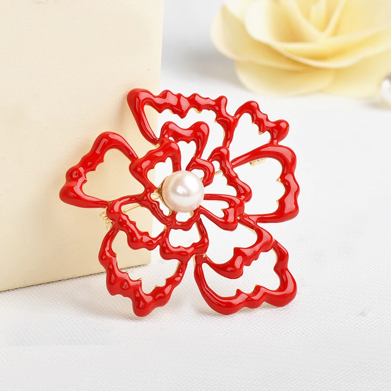 

XF800 Pearl Brooch Jewelry Freshwater Pearl Large Brooches Brand Luxury Red Rose Shape Jewelry Wedding Party Gift For Women B03