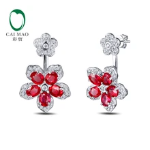 Caimao Jewelry 18KT White Gold 2.82ct Natural Ruby 0.37ct Diamond Engagement Double Sided Earrings
