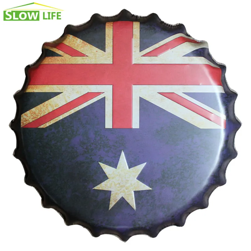 

35cm Australia Flag Beer Bottle Cap Metal Tin Sign Vintage Home Decor Tin Sign Wall Decor Metal Sign 3D Wall Decor Metal Plaque