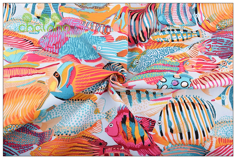 Chainho, серия глубоководных рыб, хлопковая холщовая ткань, ткань ручной работы для дивана, сумки для штор, материал для украшения дома, 50x150 см