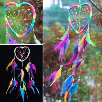 

Handmade Dreamcatcher Peach Heart Car Wall Hanging Bead Ornament