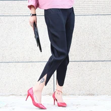 Луна мода плиссированные шаровары с карманами лодыжки длина брюки женские универсальные