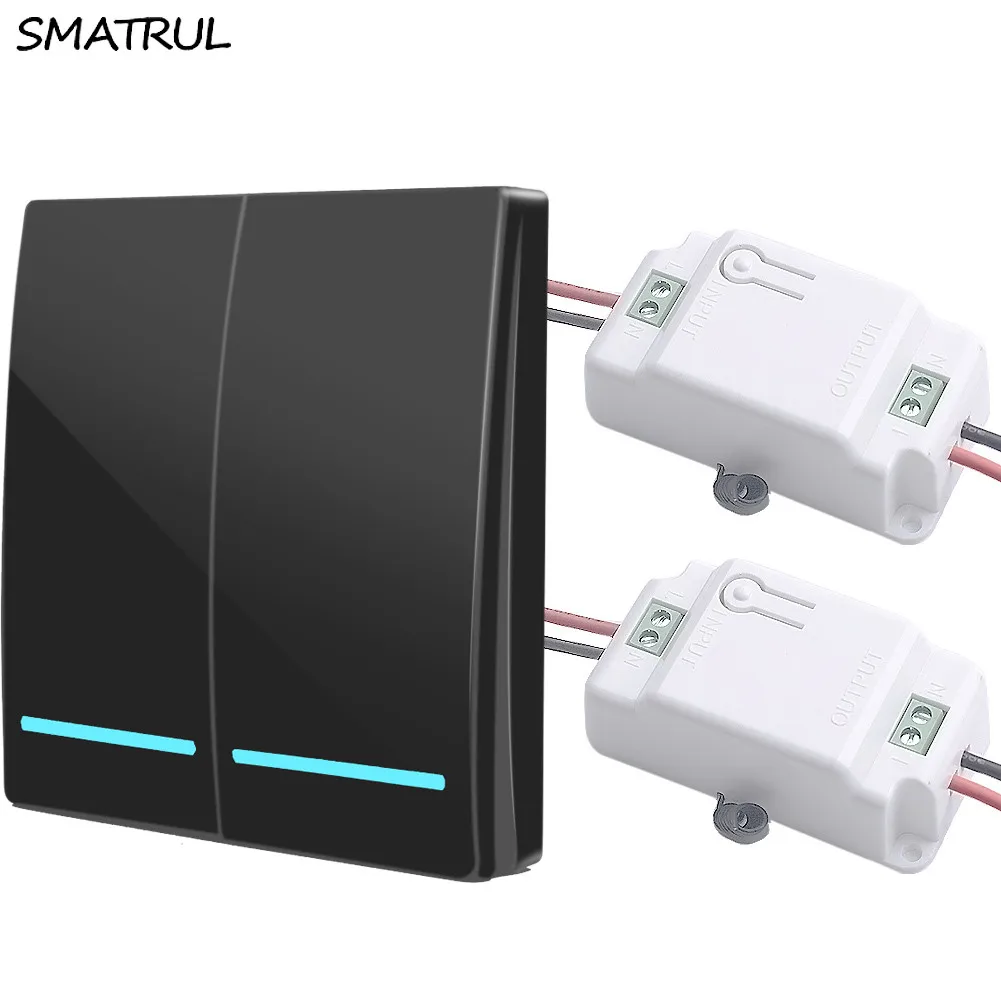 

SMATRUL 433Mhz Wireless Switch Light Smart Push RF Remote Control AC 110V 220V Receiver 50M Wall Panel button Bedroom Lamp 1000W