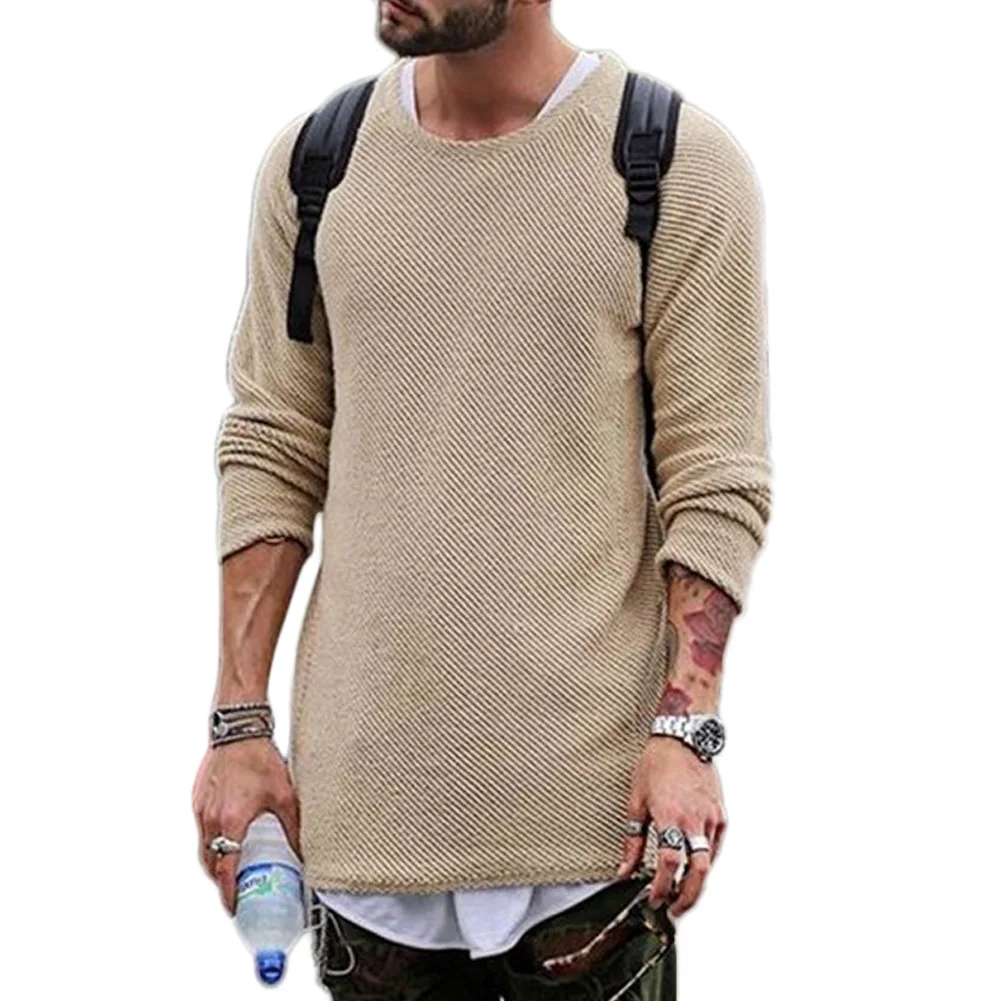 Mens Sweaters O Neck Knitted Long Sleeve Crew Neck