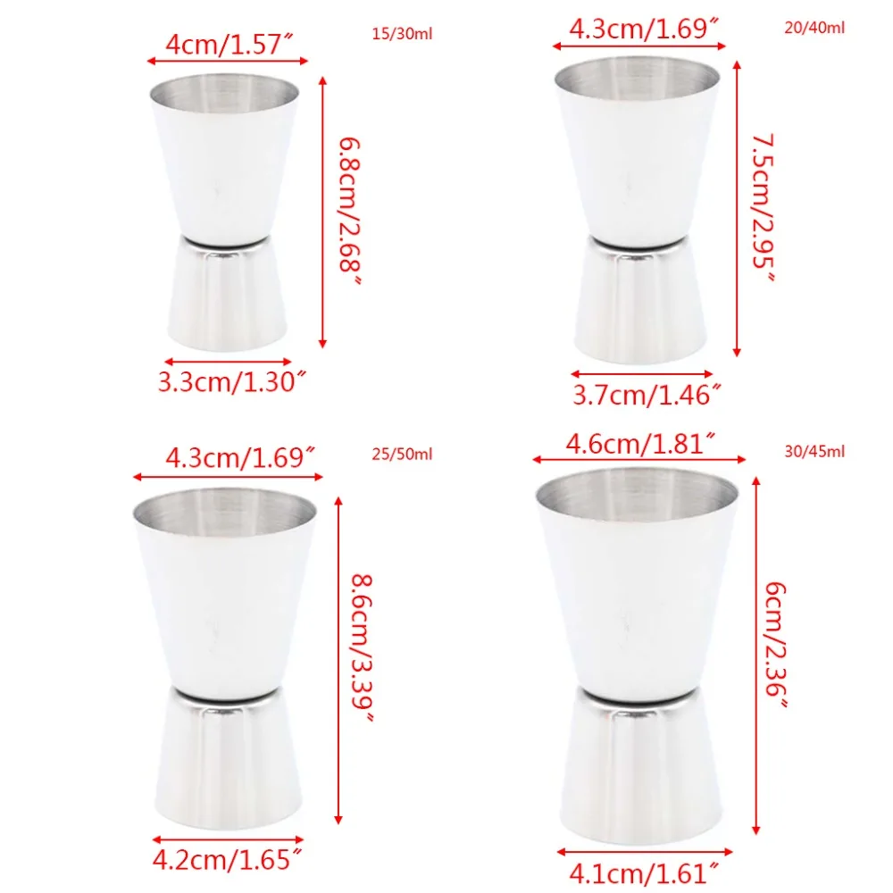 15/30 мл 20 мл/40 мл/25 50 мл, 30 Вт, 45 мл Нержавеющая сталь шейкер мерная чашка Двойная съемка Напиток Дух измерения мерный стаканчик Кухня гаджет