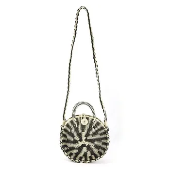 

Women Handmade Round Rattan Woven Shoulder Bag Tote Circle Bohemia Straw Knitted Bag Summer Beach Crossbody Bags(black)