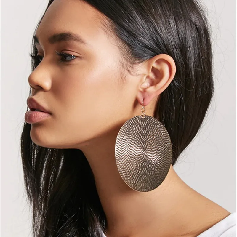 Exaggerated golden drop earrings for women statement jewelry Fashion big round circle shaped dangle earring Punk earings earing