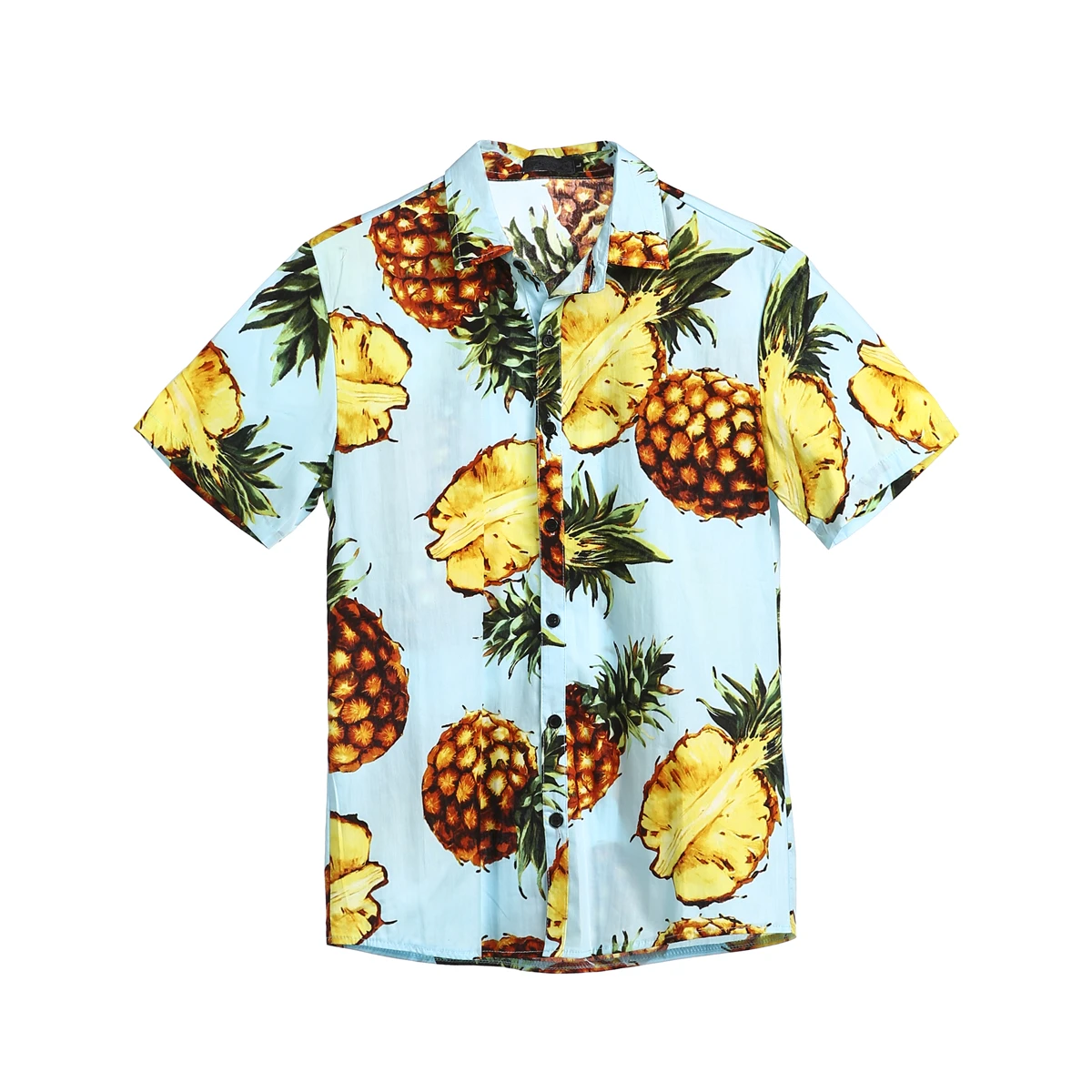 Мужские ананасовые женские рубашки с цветочным принтом Повседневная Гавайская пляжная рубашка с коротким рукавом летняя Новинка - Color: Blue