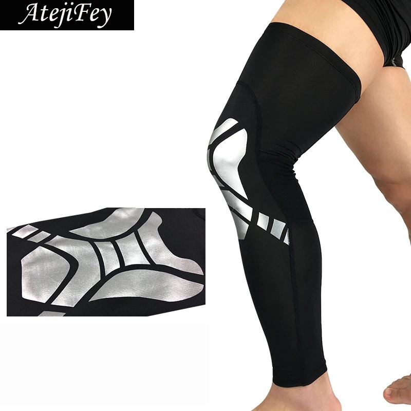 

AtejiFey 2018 NEW 2PCS Pro Sports Silicone Antiskid Long Knee Support Brace Pad Protector Sports Basketball Leg Sleeve Knee Pad