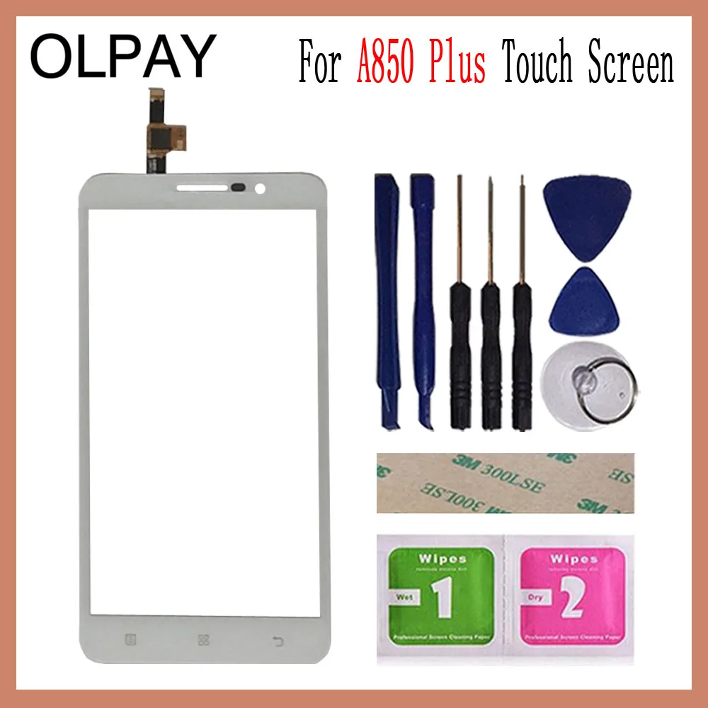 OLPAY 5,5 ''Сенсорный экран для lenovo A850 плюс Сенсорный экран планшета Панель спереди Стекло объектив Сенсор инструменты клей+ влажные салфетки