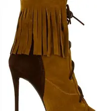 Уникальный дизайн; высококачественные Замшевые женские пикантные ботильоны с открытым носком на тонком каблуке; женские пикантные босоножки на шнуровке с кисточками