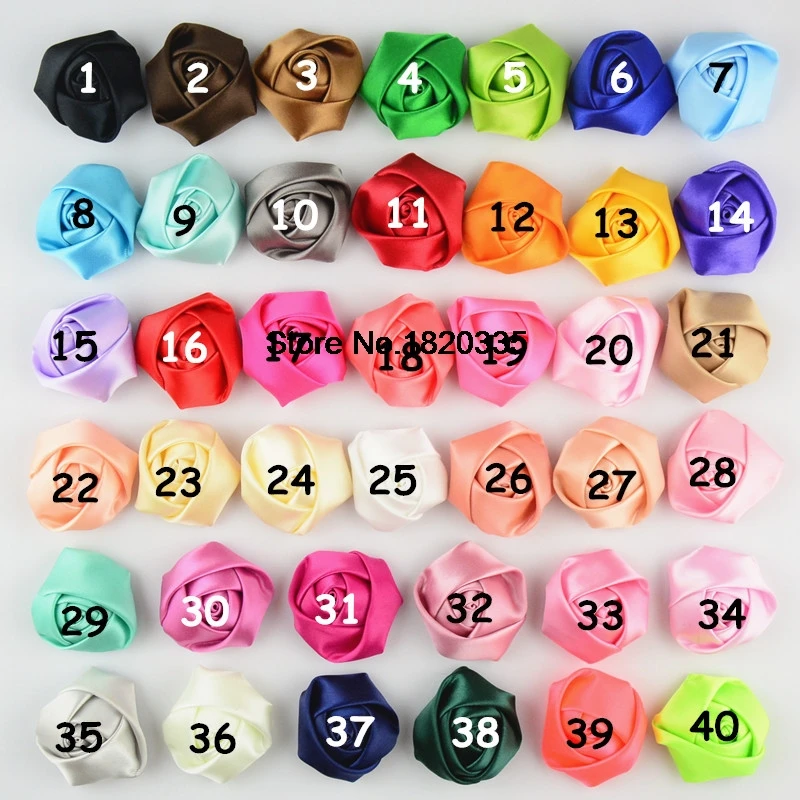 

1.5" 40pcs satin rosette flowers Girls Rose Flower For Headbands Accessories 40colors XJOF27