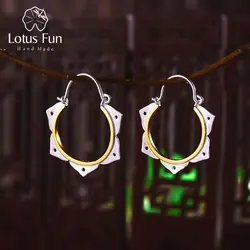 Lotus Fun реальные 925 пробы серебро Природный творческий ручной Fine Jewelry минималистский цветок лотоса Хооп Серьги для Для женщин
