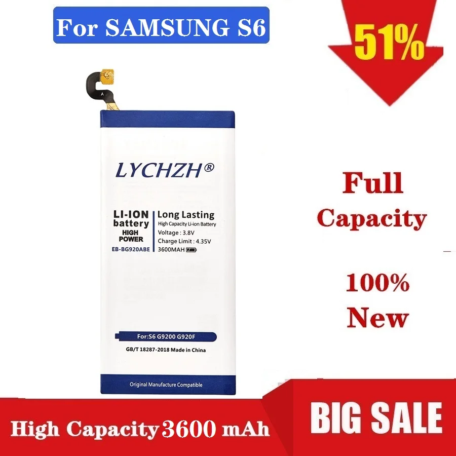

EB-BG920ABE 3600mAh Battery for Samsung Galaxy S6 SM-G920 G9200 G920f G920i G920A G9208 G9209 G920 G920V G920T G920P Phone
