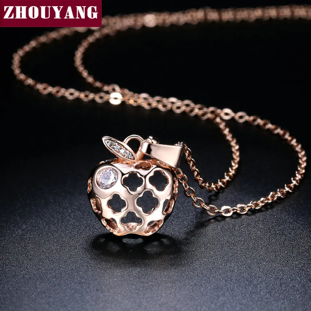 

ZHOUYANG Delicate Hollow Out Apple Shape RoseGold Color Pendant Necklace Fashion Jewelry ZYN619 ZYN620 ZYN621 ZYN622