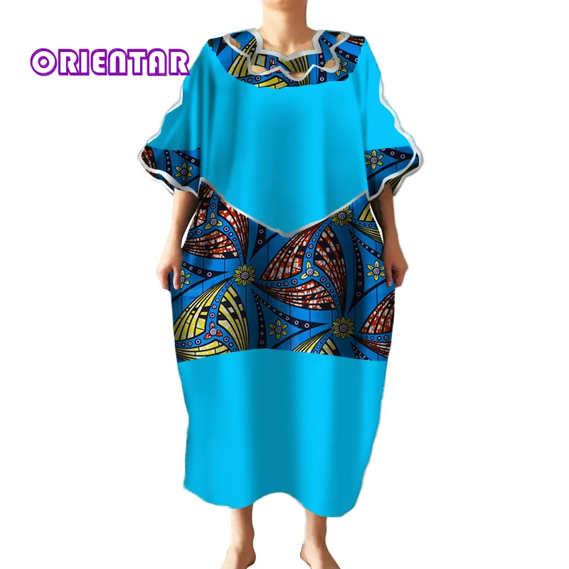 Повседневное Африканское Платье с принтом для женщин Базен Riche лоскутное волнистый воротник свободное платье Дашики 100% хлопок африканская