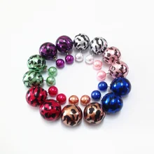 new Elegant Leopard Zebra Stripe Printing Double Side Pearl Ear Stud Earrings Nightclub Singer Jewelry Trade Show Girl gifts
