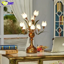 Стеклянная настольная лампа FUMAT, винтажная металлическая настольная лампа, креативная модная прикроватная лампа с цветком, декоративный светодиодный светильник
