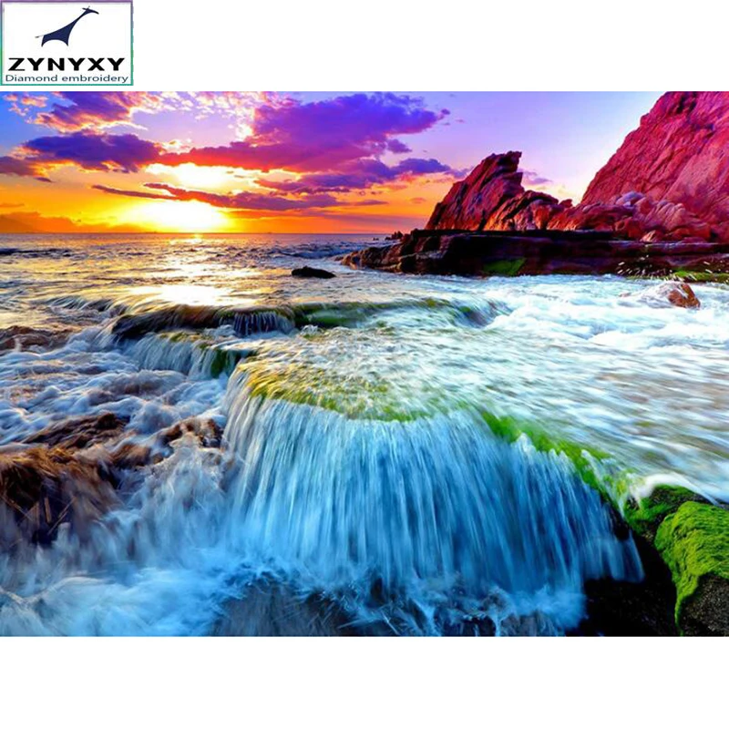 5D DIY Алмаз вышивка водопад в sunse не полный квадратный/бриллиант живопись вышивки