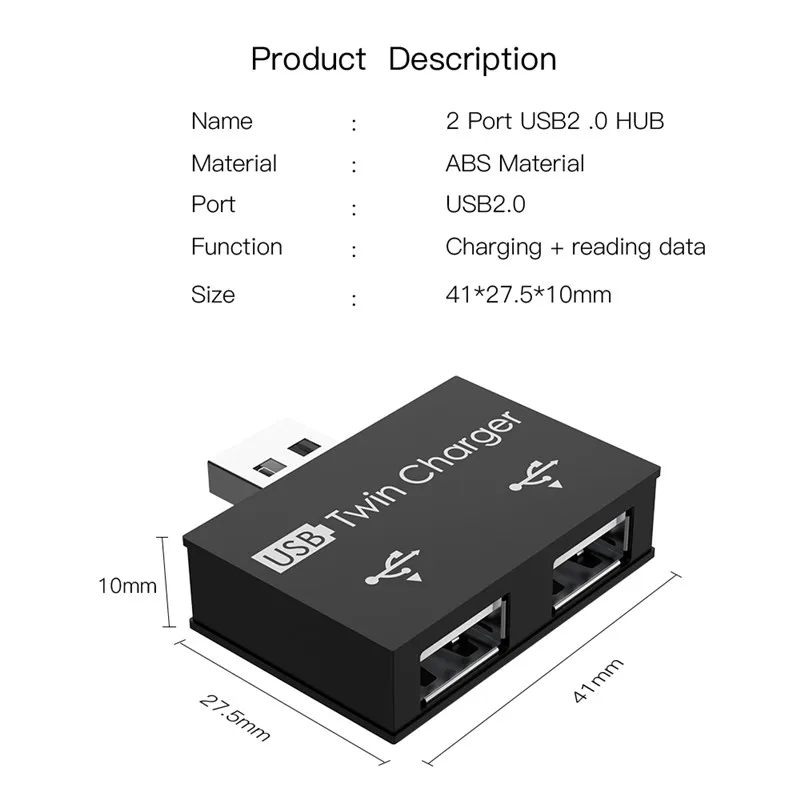 Портативный USB 2,0 Разветвитель USB двойной USB2.0 концентратор телефона для зарядки передачи и синхронизации данных адаптер для MacBook, ПК, ноутбук Тетрадь