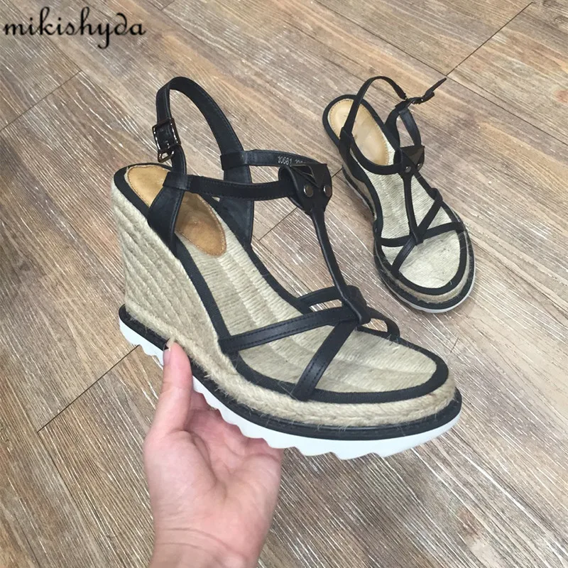 

34-40 Women'S Summer Espadrille Wedges Sandal Roman Cork Shoes New 2017 Strappy High Platform Cross-Tied Zapatos Mujer Plataform