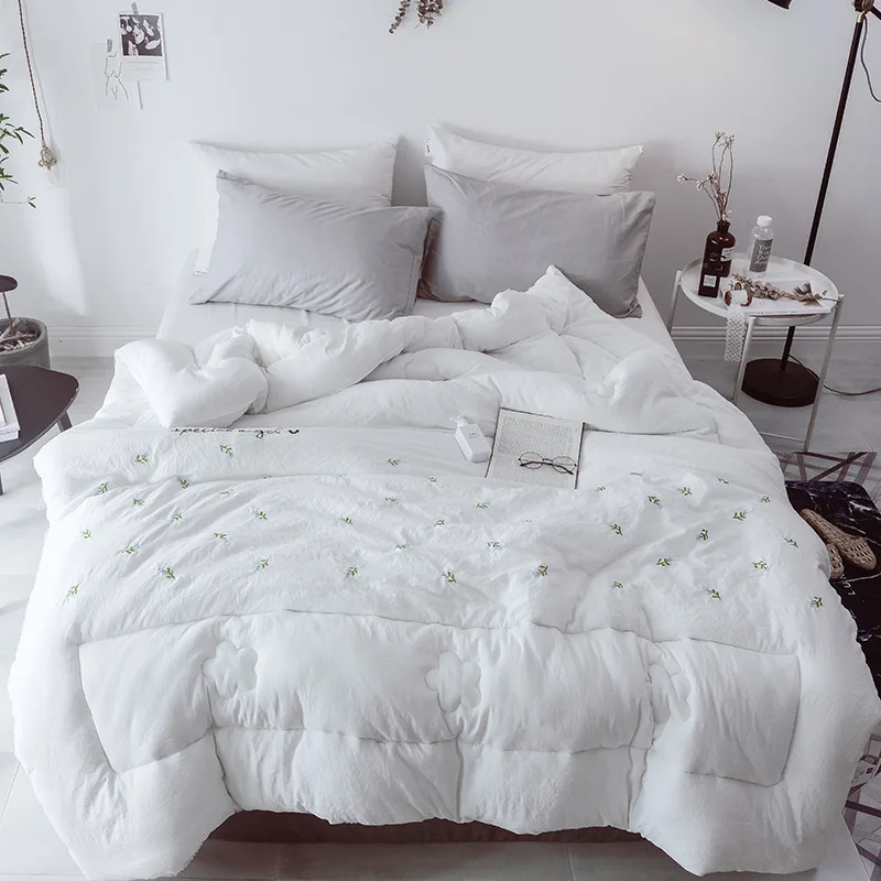 Простые Модные постельные принадлежности для взрослых, пуховое одеяло, зимнее постельное одеяло, теплое, белое, розовое, плотное постельное одеяло, Твин, полный Король, для украшения дома