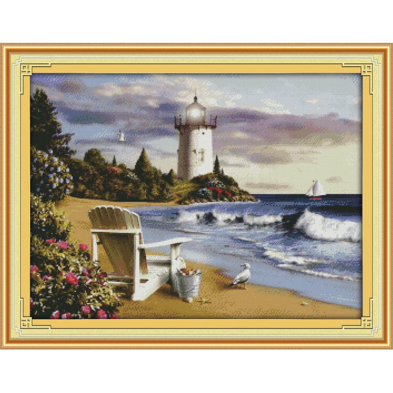 

Everlasting love The lighthouse Chinese cross stitch kits Ecological cotton stamped printed 11CT DIY Christmas decorations gift