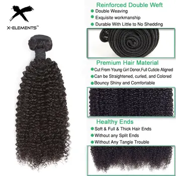 X-Elements Brazilian Kinky Curly Hair Bundles 1/3/4 Pcs Remy Human Hair Weave Bundles 8-28 Inch Natural Color Hair Extensions 4