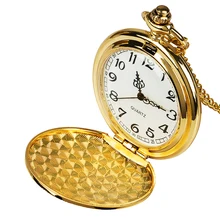 Рождественский подарок гладкие Механические карманные часы Полный Золотой цвет для мужчин и женщин Стильный ретро FOB рука ветер двойной Охотник