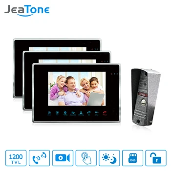 

JeaTone 7"TFT HD Video Doorbell Camera Intercom System IP65 Waterproof Quality 3 Indoor Monitors+1 outdoor panel.