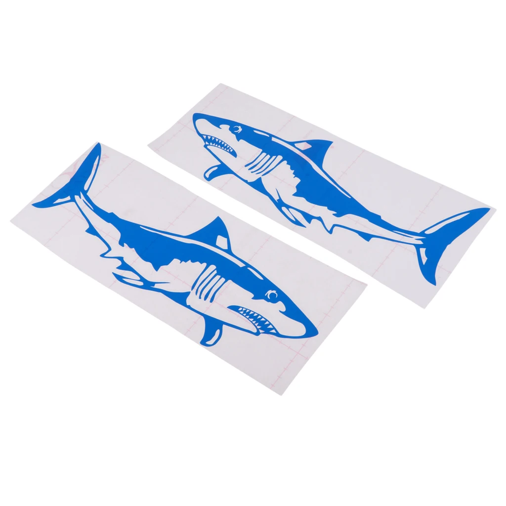1 Pair Large Durable PVC Shark Sticker Funny Decals for Kayak Fishing Ocean Boat Canoe Dinghy Raft DIY Accessories