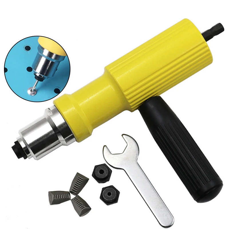 

New Yellow Cordless Electric Blind Rivet Nut Tool Durable Riveting Drill Adaptor Alloy Riveting Tool For Electric Drill