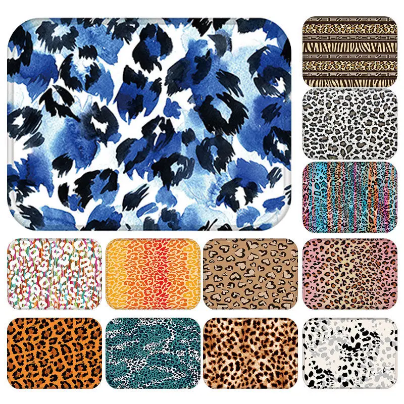 

Leopard Pattern Anti-Slip Doormat Kitchen Entrance Door Mat Suede Velvet Carpet Rubber Colorful Indoor Floor Mats Rug 48256