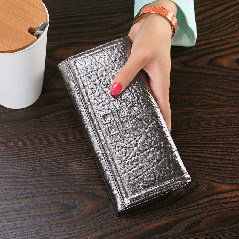 

New Sale 100%Genuine Leather Women Wallets The Elephant Texture Design Stylish Elegant Famale Luxury Purse High-capacity Handbag