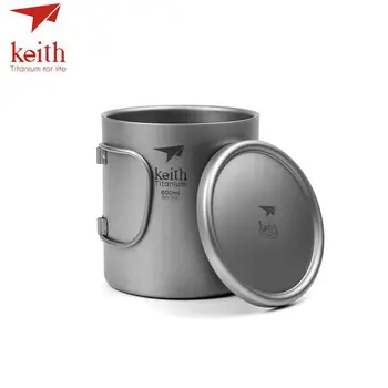 Keith Pure Titanium Double Wall Water Mugs Titanium Lid With Folding Handles Drinkware Outdoor Camping Cup Ultralight Travel Mug keith 550ml titanium bowl ultralight camping travel tableware single wall and double wall pure titanium bowls for choose