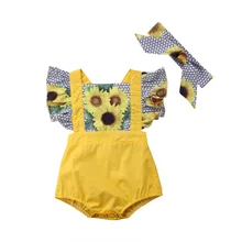 Newborn Infant Baby Girls Ruffles Sunflower Romper Fake two pieces Jumpsuit Outfit Sunsuit Clothes baby clothing