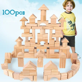 

DOLLRYGA 100pcs Wooden Building Blocks Wooden Constructor Toys For Children Palace Montessori Learning Educational Game For Kids