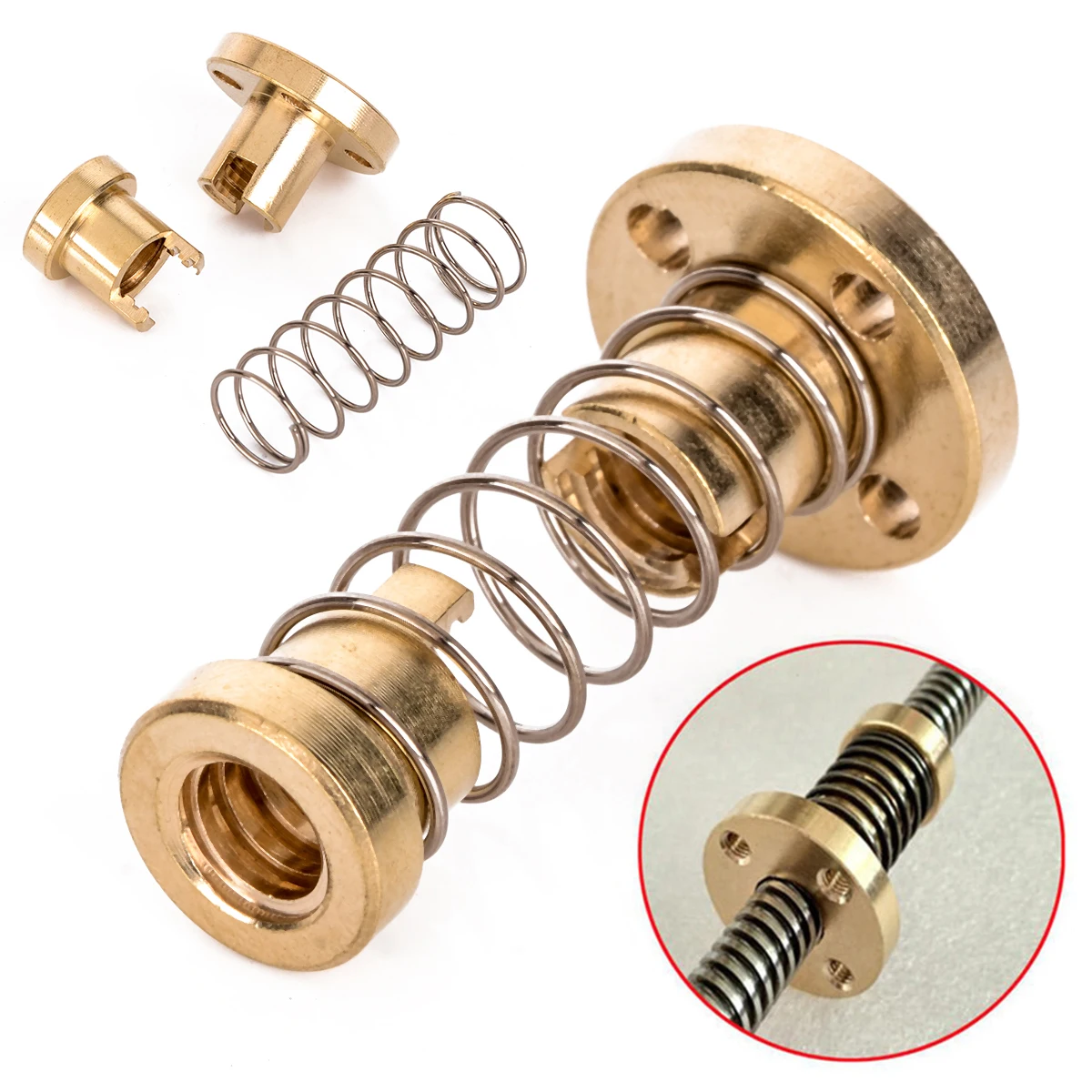 Mayitr 1 Set T8 Anti Backlash Nut 50*22*14mm Spring Loaded Nut  3D Printer Parts For 2mm Acme Threaded Rod Lead Screws