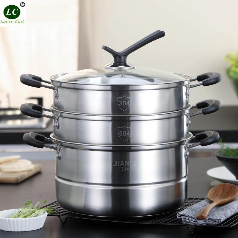 

304# Stainless Steel 3-layer Steamer Casserole Thickening Complex large Food Steaming Stock Pot Soup Pot 28CM 11 Litre