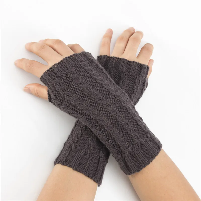 Зимние перчатки теплые Полуботинки палец Для женщин перчатки крючком Вязание рукавицы из искусственного шерстяные варежки теплые cкручивание плетение волос Twist weaving Handschoenen - Color: Dark Gray